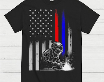 American Flag Welder Thin Line T Shirt