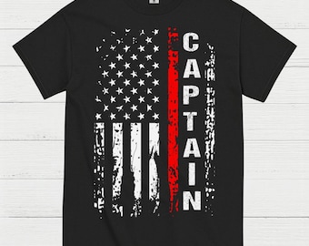 Firefighter Captain Thin Red Line Flag T Shirt