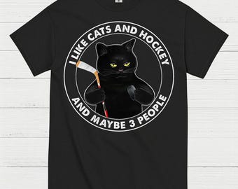 Funny Cat and Hockey T-Shirt – I Like Cats and Hockey and Maybe 3 People