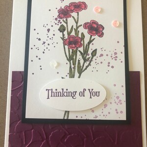 Thinking of You Cards, Set of 4, Stampin&#39; Up! Quiet Meadow, Embossed, Rich Razzleberry