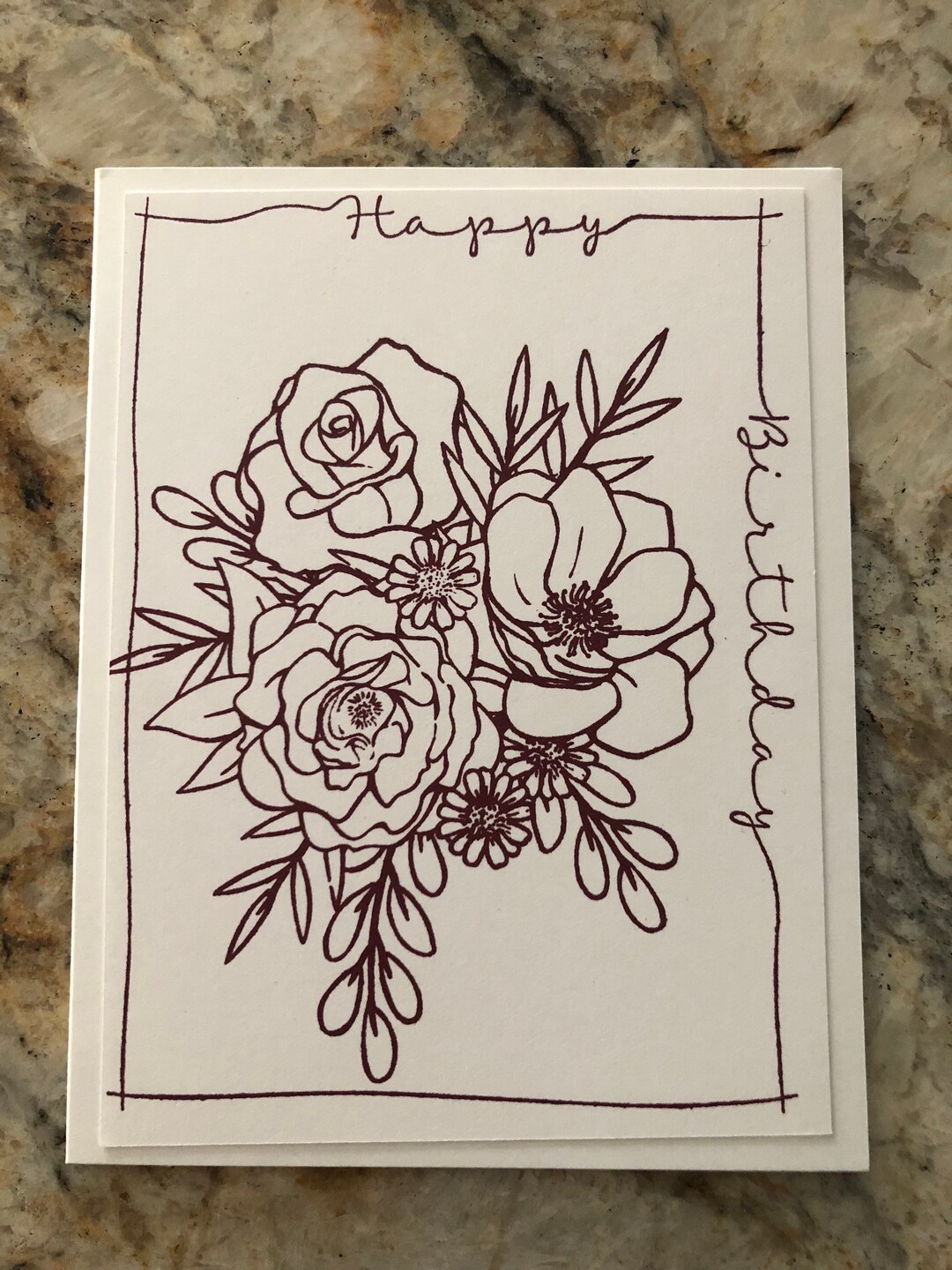 Happy Birthday Cards, Set of 4 Completed, Flowers, Choose Color ...