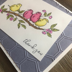 Thank You Cards, Set of 4, Stampin&#39; Up! Free as a Bird, Hand Colored, Honeycomb Embossed, Blossom, Rose