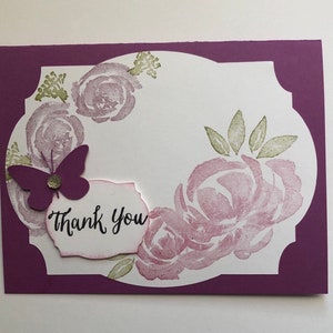 Thank You Cards, Set of 4, Stampin&#39; Up! Beautiful Friendship Berry Burst Butterfly Thank You