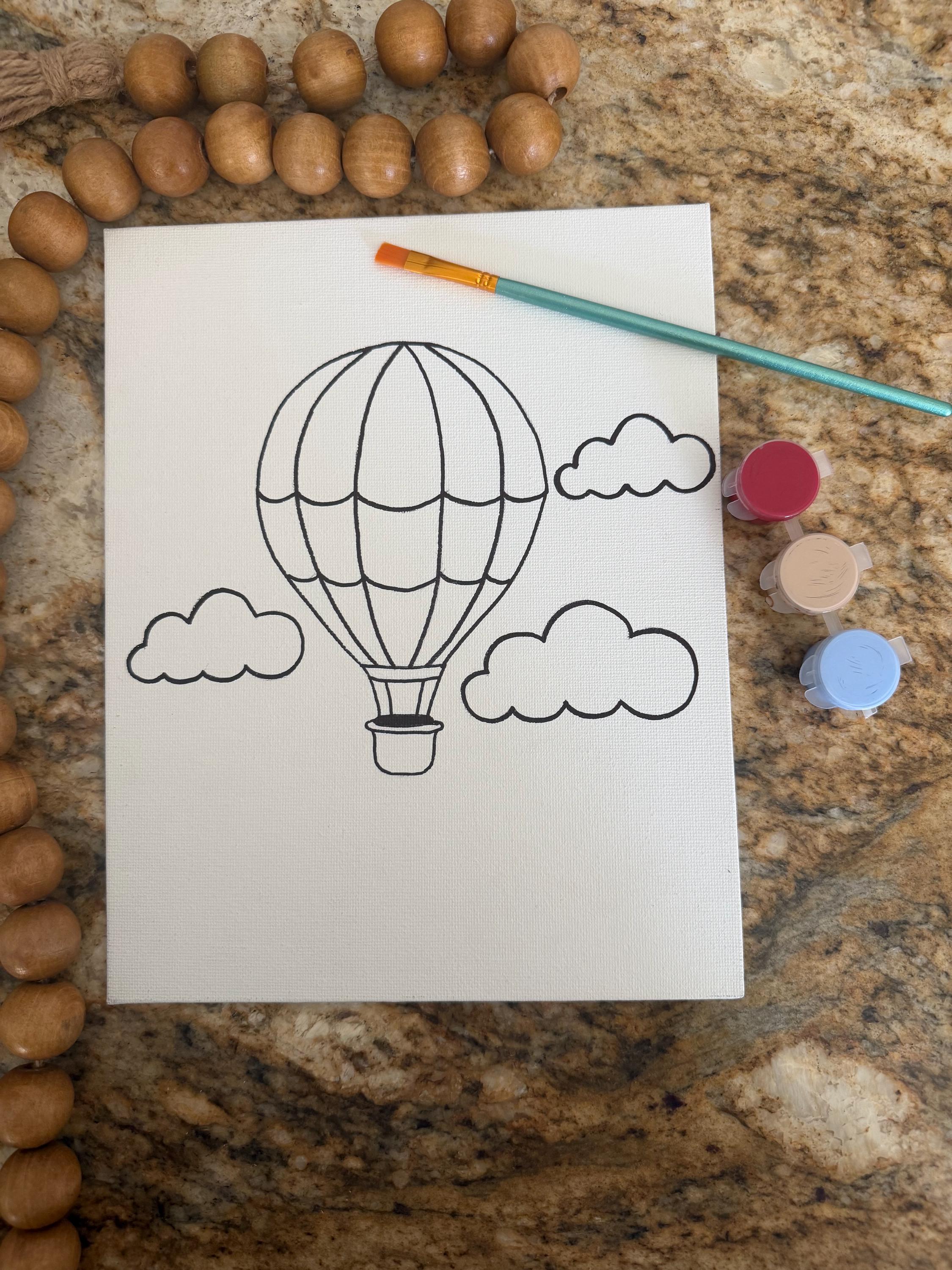 Hot Air Balloon Pre-Drawn Painting 8x10 Canvas Kit, Kids Painting…