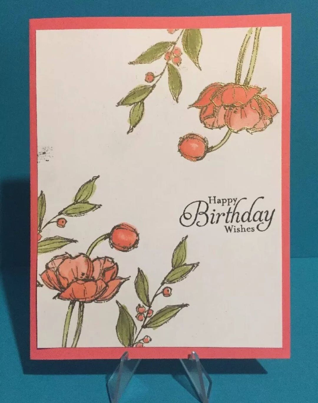Happy Birthday Cards, Set of 4, Stampin' Up! Flowers Gold Embossed and ...