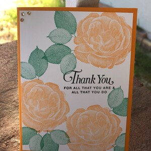 Thank You Cards, Set of 4, Stampin&#39; Up! Healing Hugs, Roses, Peekaboo Peach, &quot;Thank You&quot;