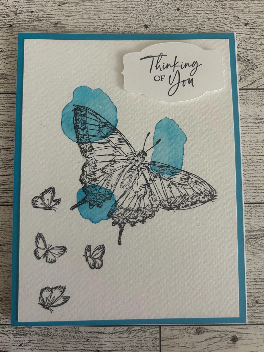Thinking of You Card Set of 4 Completed Cards Hand Painted Blue ...