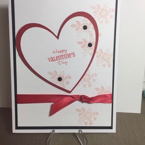 Valentine&#39;s Day Cards, Set of 4, Stampin&#39; Up! Bloomin&#39; Love, Blushing Bride; Red & Black Hearts