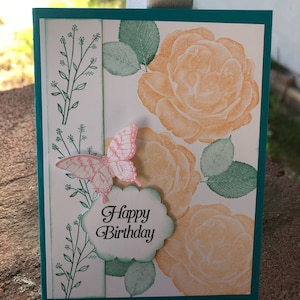 Happy Birthday Cards, Set of 4, Stampin&#39; Up! Healing Hugs, Roses, Butterfly