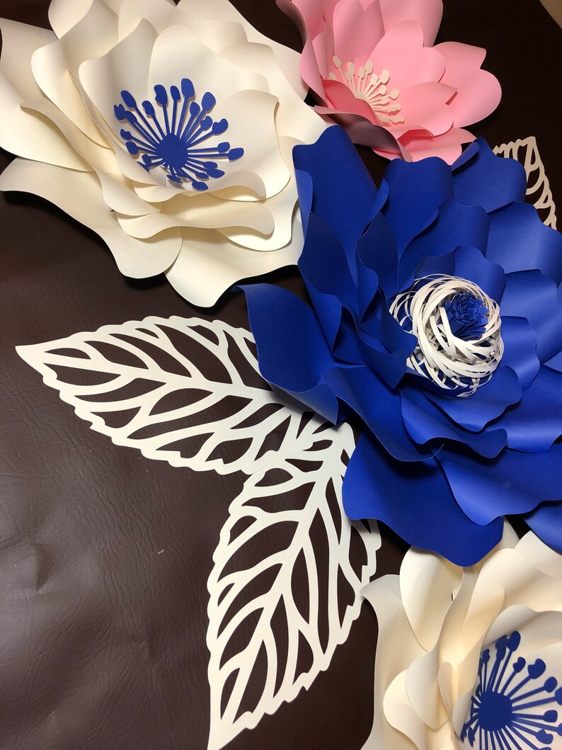 Handmade Paper Flowers Set of 5 W/leaves Wedding Home Etsy