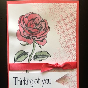 Thinking of You Cards, Set of 4, Stampin&#39; Up! Graceful Garden Strawberry Slush glitter rose