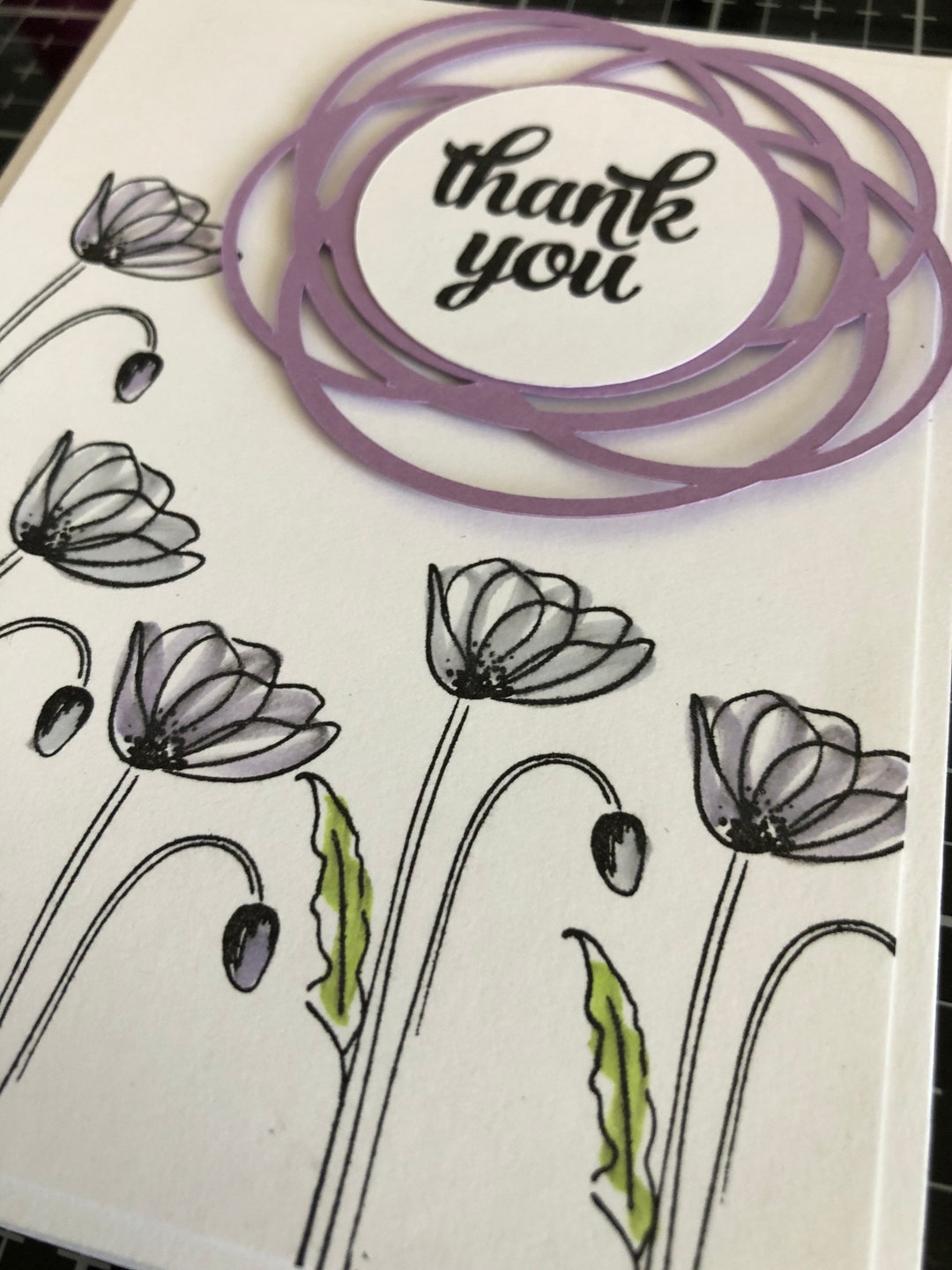 Thank You Cards, Set of 4; Stampin' Up! Painted Poppies, Purple, Copic ...