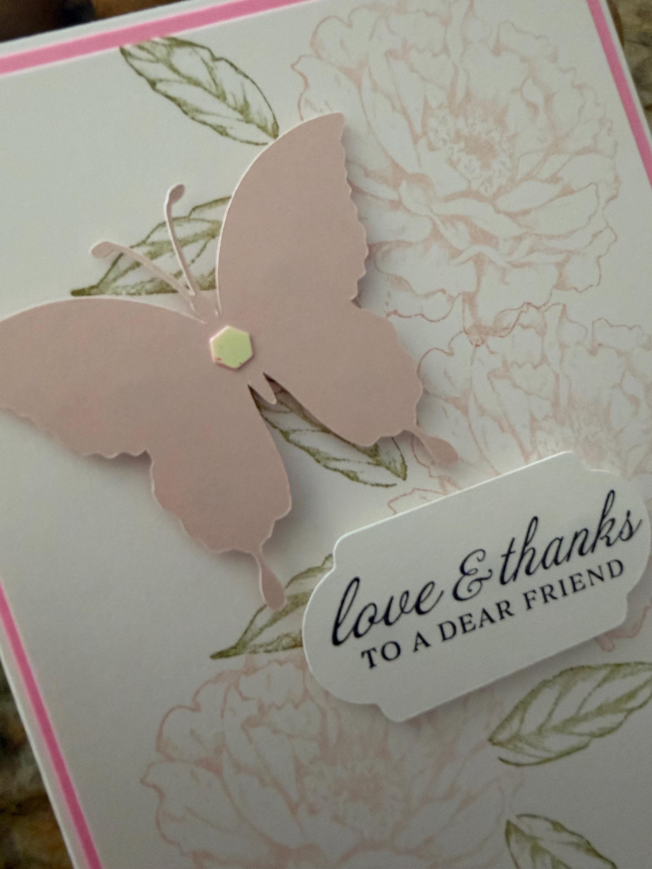 Thank You Card Set of 4 Stampin' Up! Pink Flowers and Butterfly, Love ...
