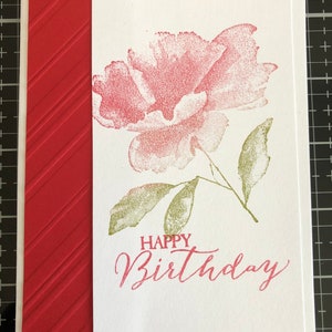 Happy Birthday Cards, Set of 4, Stampin&#39; Up! Strawberry Slush; HAPPY BIRTHDAY; Embossed