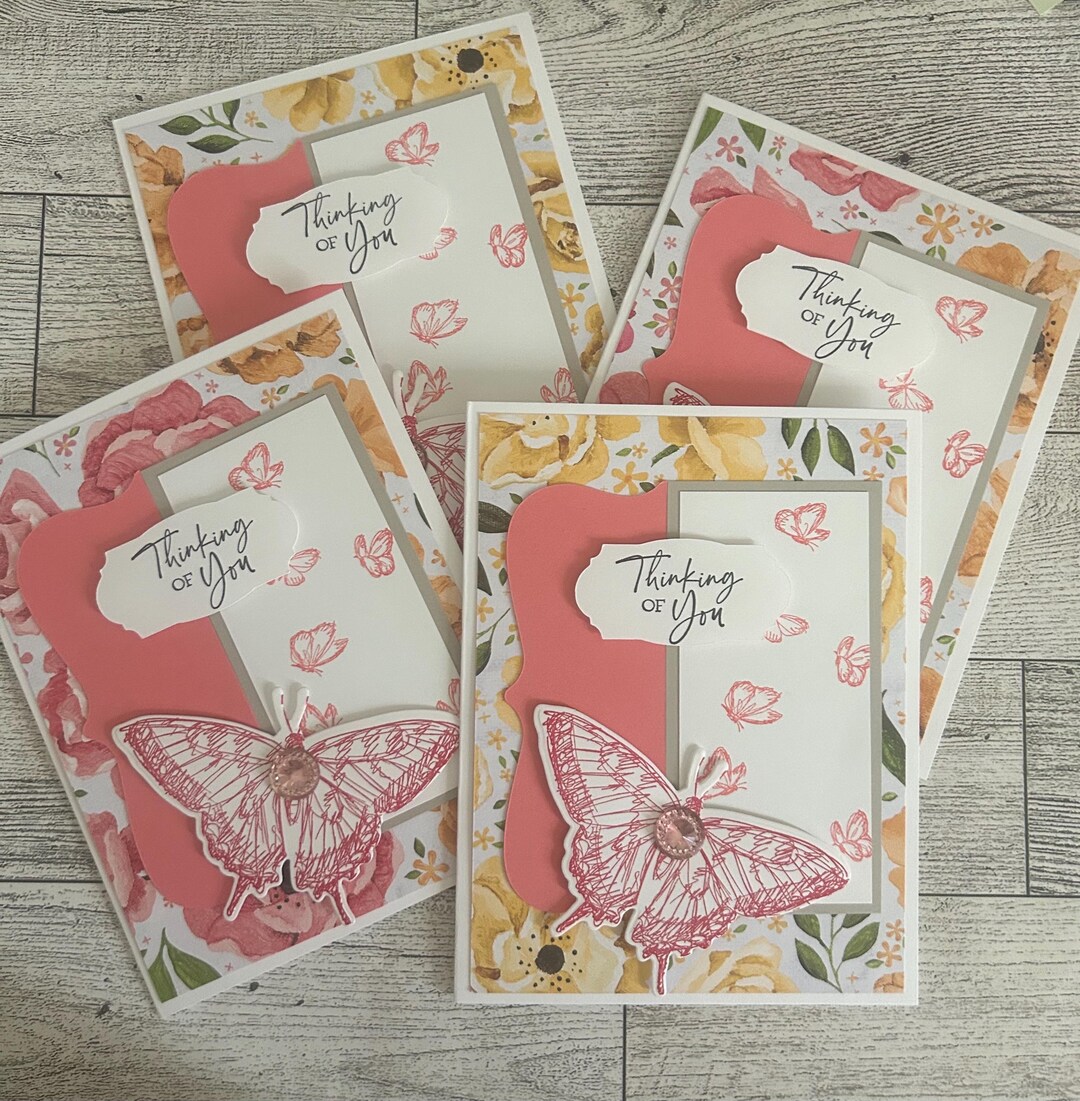 Thinking of You Card Set of 4 Stampin' Up! Sketched Butterflies Cameo ...