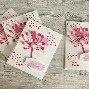 Happy Birthday Cards Set of 4 Stampin Up Fresh Fressia Dandelion 3D Flower