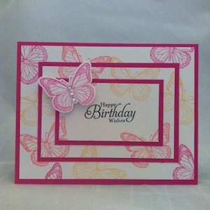 Happy Birthday Cards, Set of 4, Stampin' Up! Backyard Basics Butterfly Layered Cards, Pink