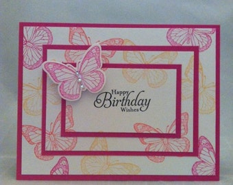 Happy Birthday Cards, Set of 4, Stampin' Up! Backyard Basics Butterfly Layered Cards, Pink