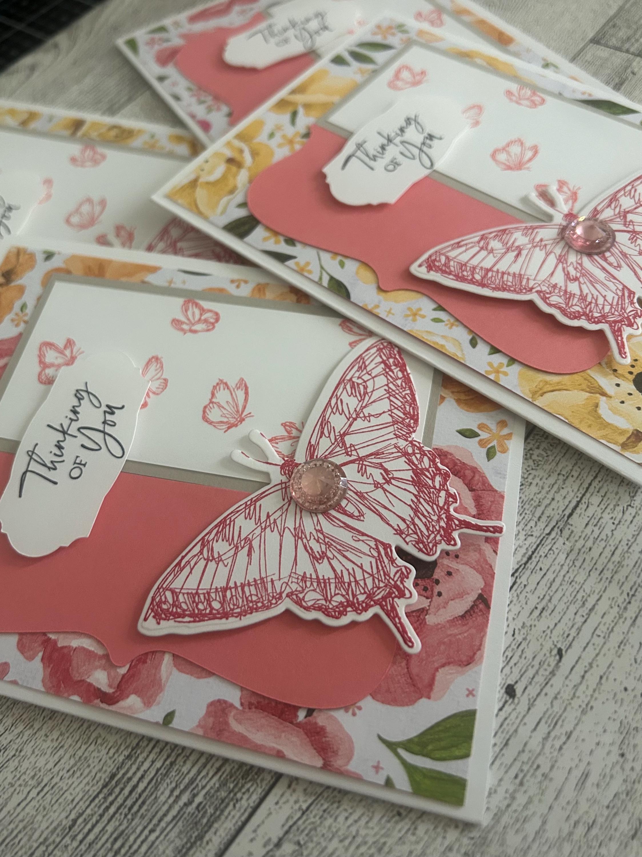 Thinking of You Card Set of 4 Stampin' Up! Sketched Butterflies Cameo ...