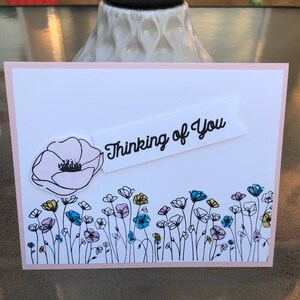 Thinking of You Cards, Set of 4, Stampin&#39; Up! Painted Poppies colored w/Copics, THINKING OF YOU