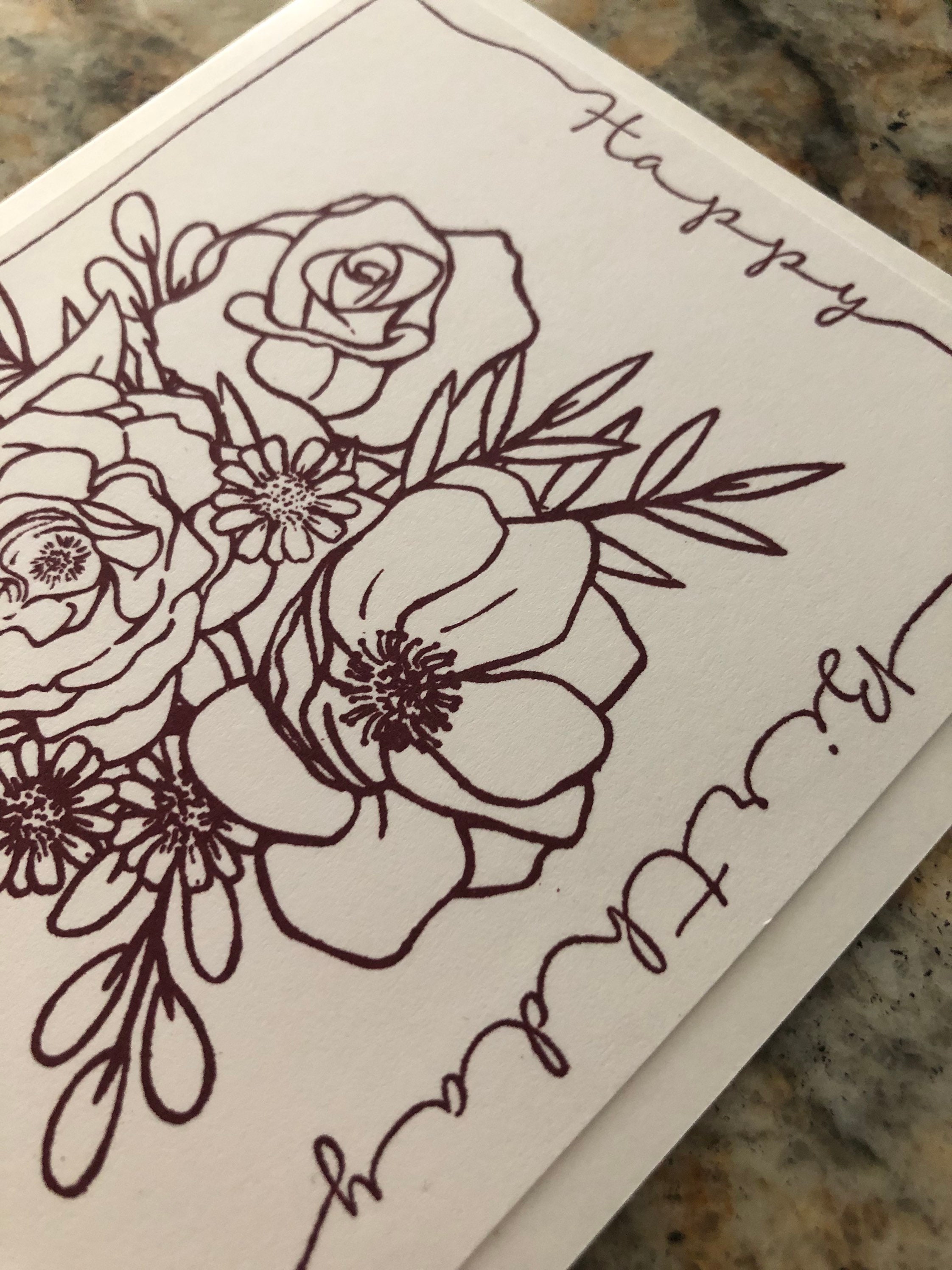 Happy Birthday Cards, Set of 4 Completed, Flowers, Choose Color ...