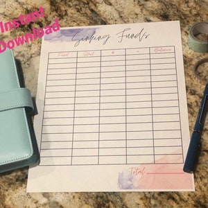 PDF Printable Sinking Funds Sheet, Instant Download, Sinking Fund List, Budget, Cash Envelope System