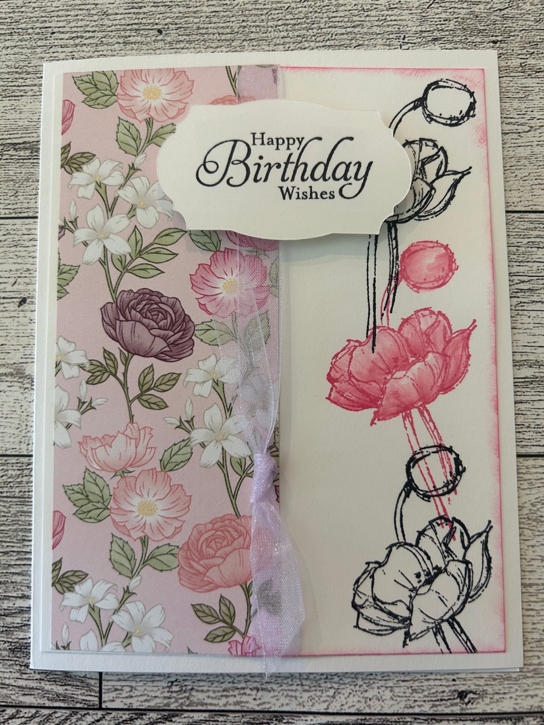 Happy Birthday Cards Set of 4 Stampin' Up! Floral DSP Polished Pink ...