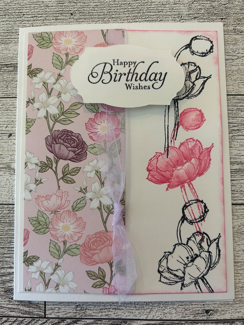 Happy Birthday Cards Set of 4 Stampin' Up! Floral DSP Polished Pink ...
