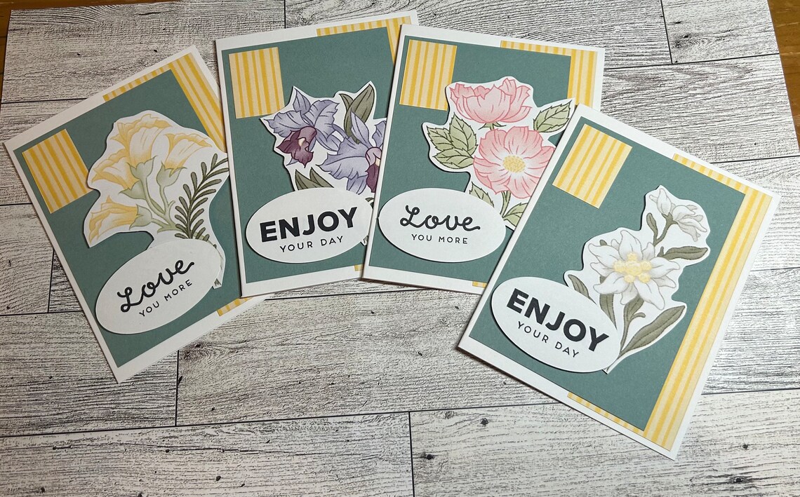 Any Occasion Cards Set of 4 Stampin' Up! DSP Flowers Love Just Because ...