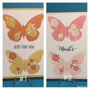 Just For You and Thank You Cards, Set of 4, Stampin&#39; Up! Floral Wings butterflies and roses