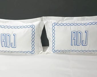 Personalisierte Monogramm Kette Stickerei Kissenbezug: 400 Faden Fadenzahl Satin Baumwolle