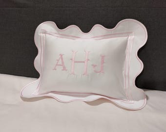 Monogramm ausgebogter und doppelter Rand Stickerei Kissenbezug: Baumwollsatin mit Fadenzahl 400