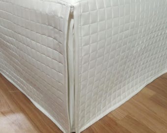 White Cotton Sateen Fiber Quilted Bed Skirt - Three Sided Coverage