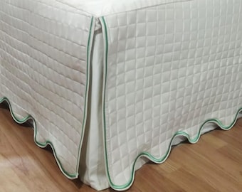 Scallop Embroidery Quilted Bed Skirt - White Cotton Sateen, 400 Thread Count