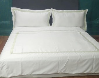 Triple Border Stickerei Bettbezug Set 400 Fadenzahl Weiß 100% Baumwollsatin