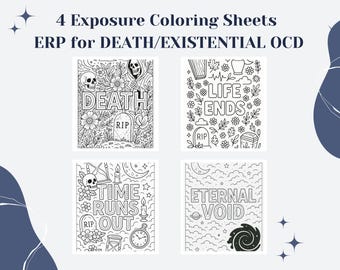 Páginas para colorear para adultos sobre TOC existencial y muerte / 4 hojas de trabajo imprimibles sobre exposición / Descarga digital