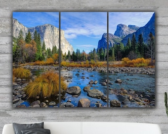 Yosemite Gates of the Valley Large Canvas Wall Art, El Capitan, Bridalveil Falls Merced River, Scenic USA National Park Nature Decor