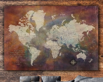 Detailed Collaged Push Pin Travel Map - Single Panel, Push Pin  World Map Canvas , Large Wall art, Travel Map World