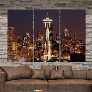 Seattle Skyline Canvas Set, Large Wall art Seattle Photo, Seattle Canvas, Seattle Art, Seattle Poster, Seattle Print, Seattle cityscape