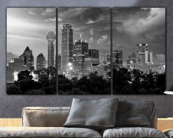 Dallas Skyline Canvas Set, B&W Large Wall art of Dallas Print, Dallas Canvas, Dallas Art, Dallas Photo, Dallas Wall Art, Large Canvas Art