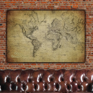 1850 Vintage World Map Art on Canvas - Vintage Map set for home or office art. Large wall art, world map canvas, Map print, Wall decor