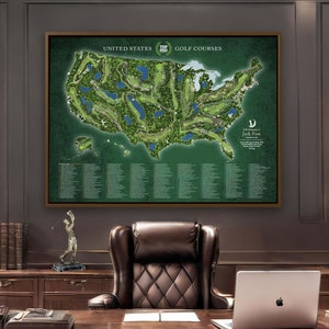 Top 250 Golf Courses in the USA Map, Push Pin Map or Wall Art, Best Gift for Golfer, Personalized & Color Options, Public and Private Course