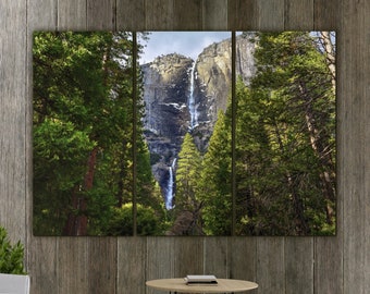 Yosemite Falls Large Canvas Wall art, Great Office or Living Room Wall Decor, Upper and Lower Falls scenic national park, Nature Waterfall