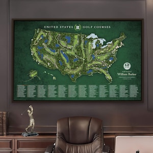 Top 250 Golf Courses, Private & Public USA Map, Push Pin Map Wall Art, Best Gift for Golfer, Personalized, 6 Color Options, Premium Canvas