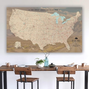 Great American Road Trip USA Push Pin Map, Personalized Pinboard Map, Premium Stretched Canvas Map for Marking Travels, Map with Pins