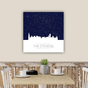 Square Personalized Star Map Gallery Wrapped Canvas with City Skyline, Custom Night Sky Print, Unique Anniversary Gift, Constellations