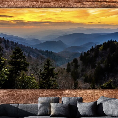 Smoky Mountain Canvas Extra Large Wall Art Blue Mountain Wall Etsy