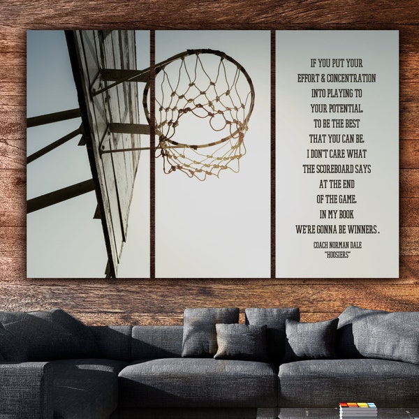 Basketball Hoops Canvas Artwork, Basketball art canvas, Man Cave or Teen room decor, Custom quote, Sports Prints, Hoosiers Knight Jordan Art