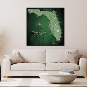 Florida Push Pin Map, Personalized Florida State Map, Upscale Canvas Wall Art to Pin Travels Taken, Cork Pinboard, Best Gift for Travelers