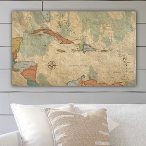 Push Pin Travel Map of the Caribbean, Customized Map Pin Board, Vintage Push Pin Map, Large Wall art, Caribbean Map Push Pin travel gift